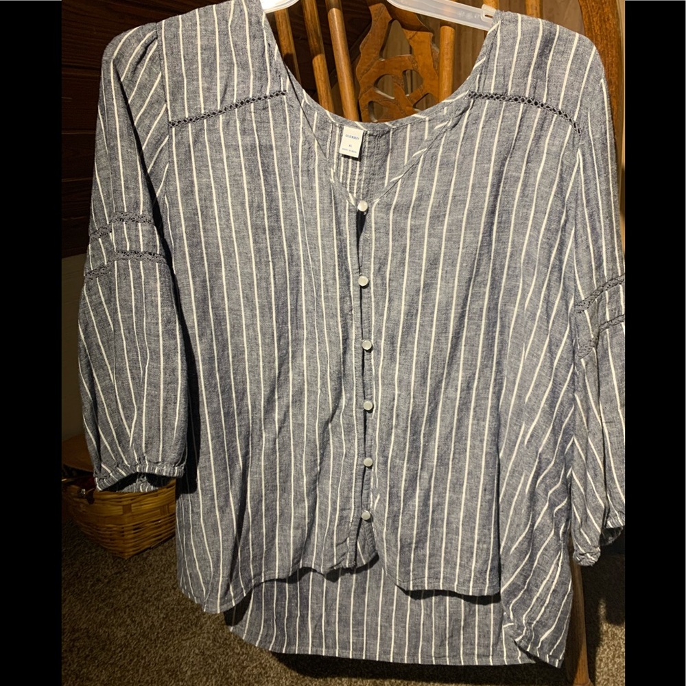 striped linen-button blouse